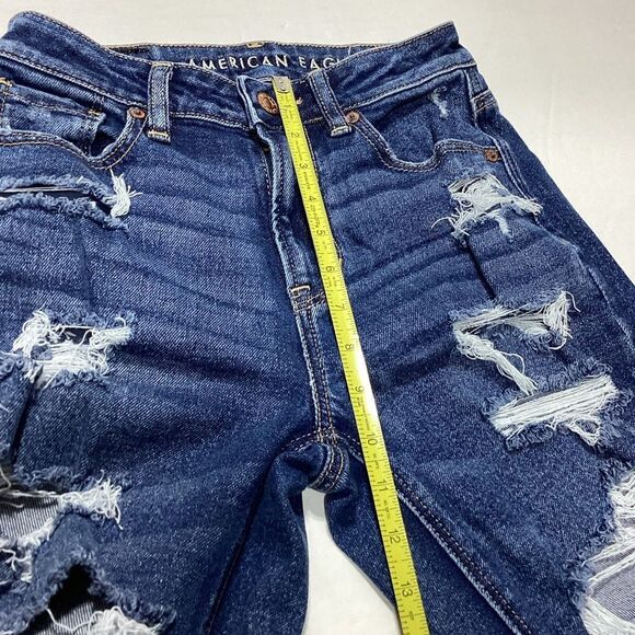 American Eagle Mom Jeans Stretch Distressed Size 0 Raw Hem - Picture 11 of 14